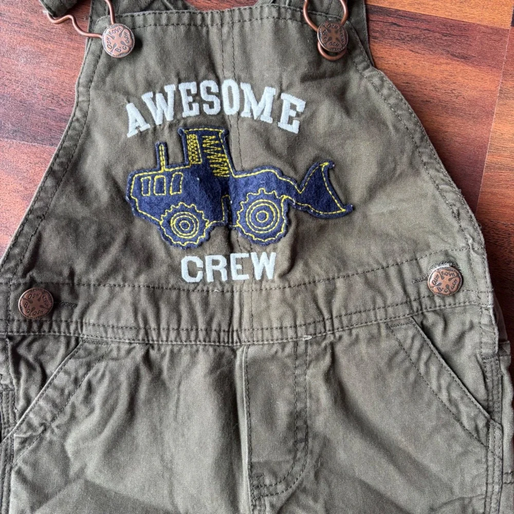 OshKosh‎ Bgosh Boys Olive Green Awesome Crew Bulldozer Canvas Overalls 18 Months